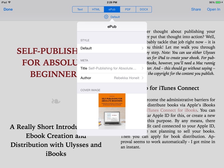 Ulysses’ ePub export on iPad